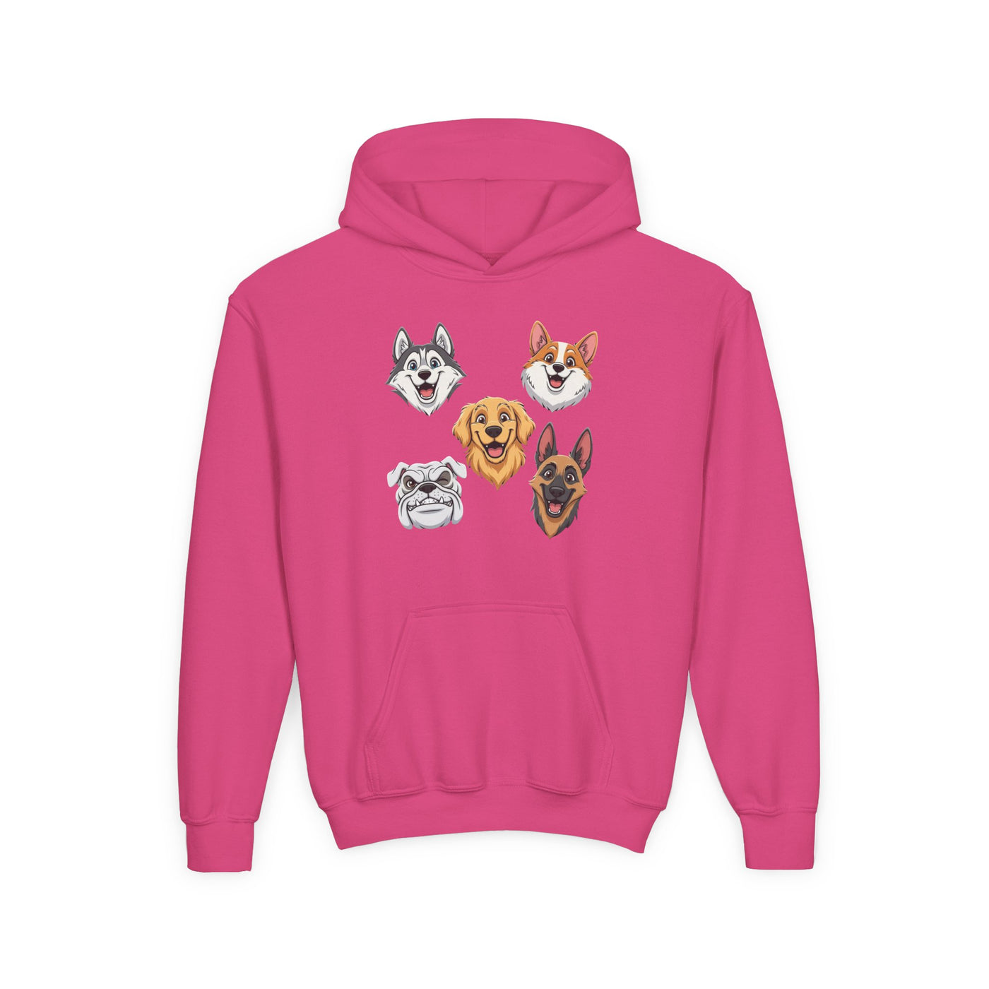 Cute Dog Heads Unisex Youth Hoodie, Fun Pet Lover Sweater, Kids Gift, Animal Lover Apparel, Perfect for Birthdays & Holidays