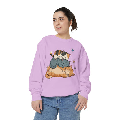 3 Cute Sleeping Cats Cozy Graphic Unisex Crewneck Sweatshirt style 2