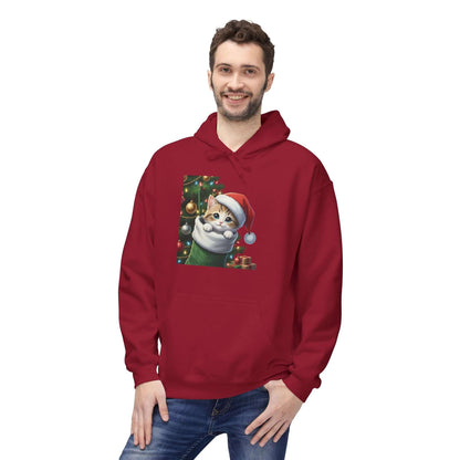 Kitten hiding in Christmas stocking Unisex Fleece Hoodie style 2