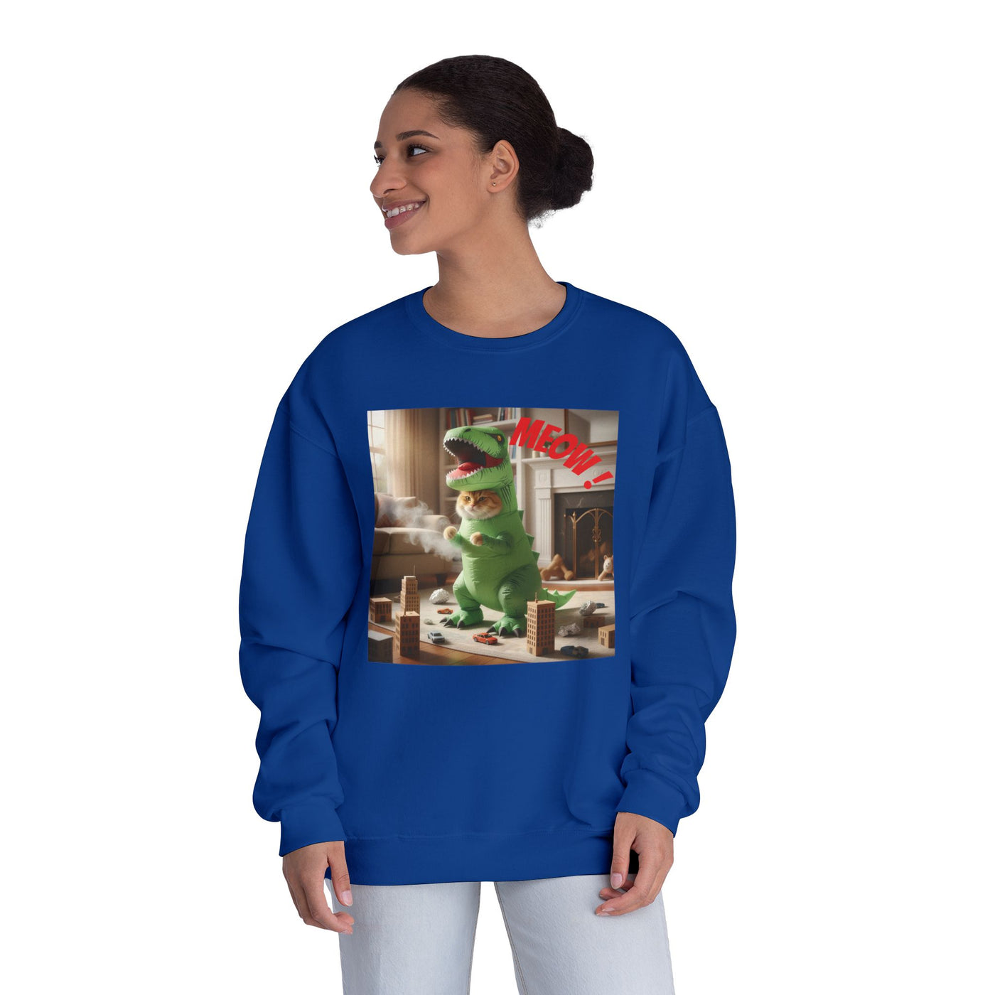 Tyrannosaurus Cat at home Unisex NuBlend® Crewneck Sweatshirt