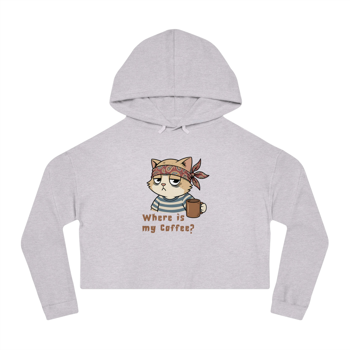 "Where is my coffee?" Cat Graphic Women Cropped Hoodie