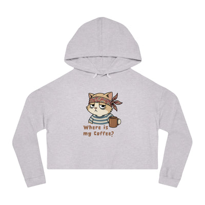"Where is my coffee?" Cat Graphic Women Cropped Hoodie