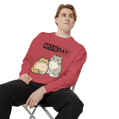 Monday Face Cat Stares Blankly Unisex Crewneck Sweatshirt style 1
