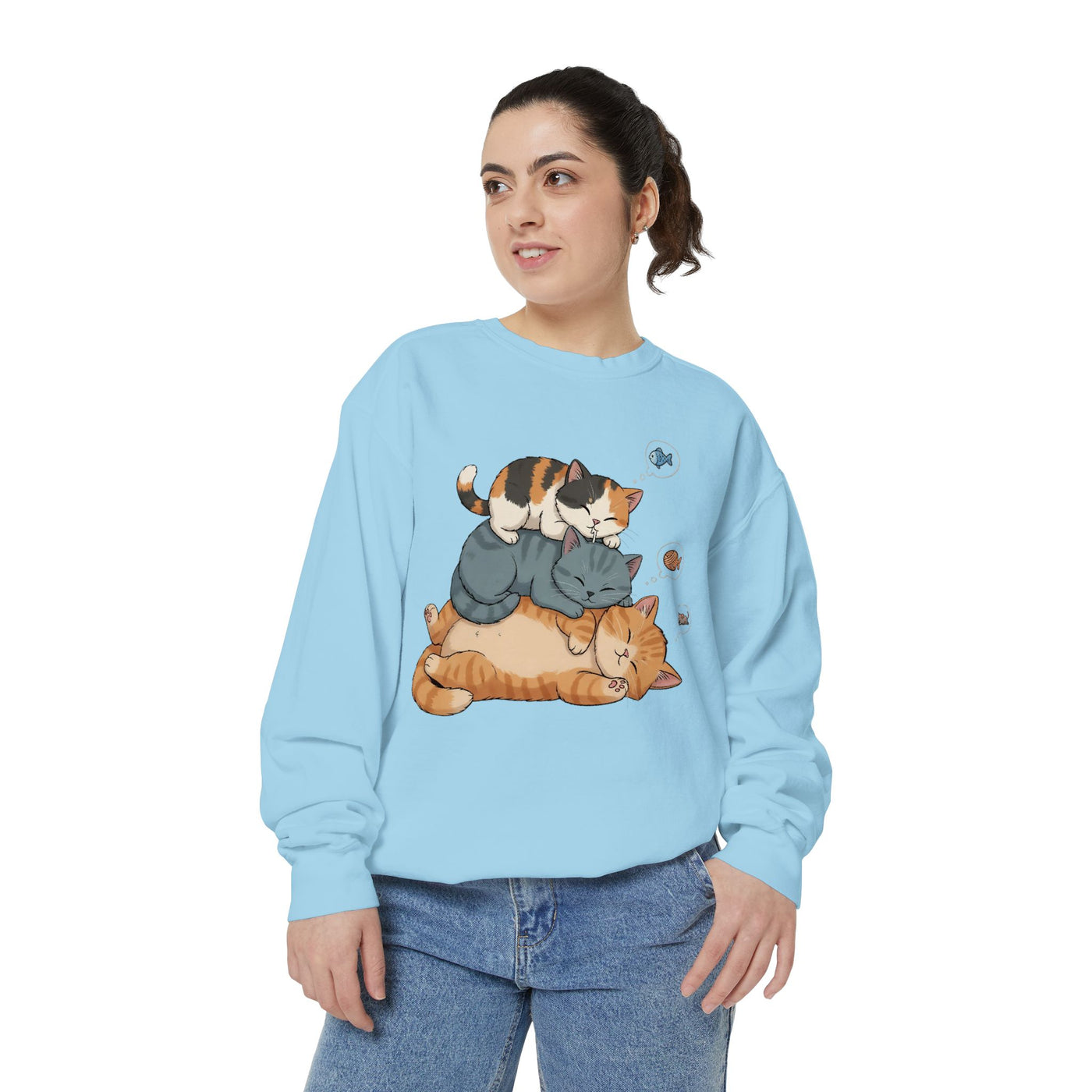 3 Cute Sleeping Cats style 2 Cozy Graphic Unisex Crewneck Sweatshirt