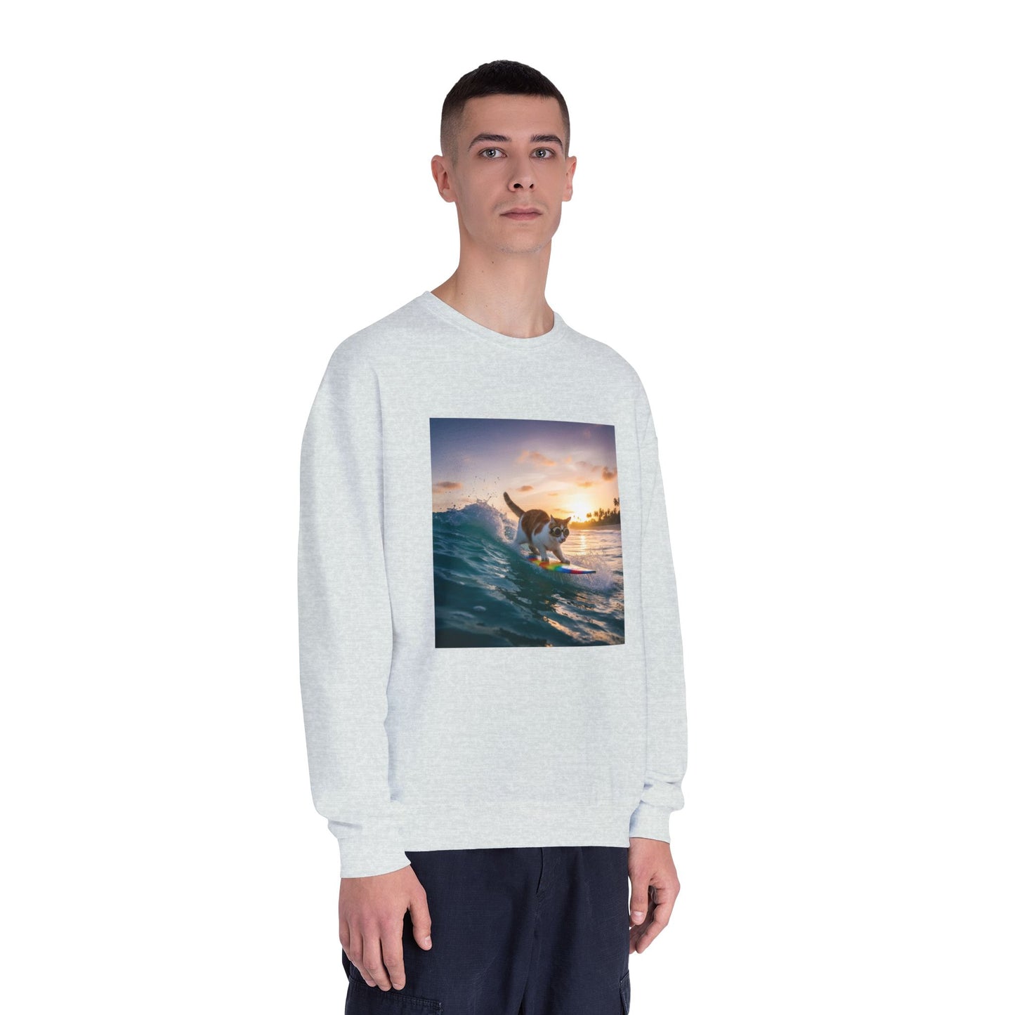 Surfing Cat Unisex NuBlend Crewneck Sweatshirt style 2