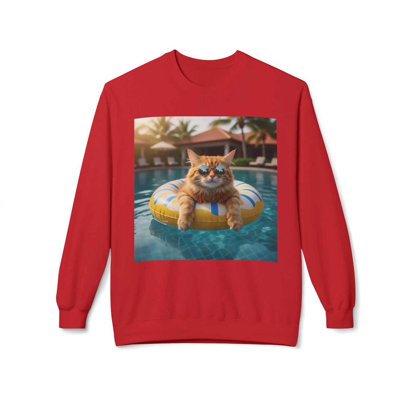 Swimming Pool Vibes Graphic Cat Unisex Crewneck Sweatshirt