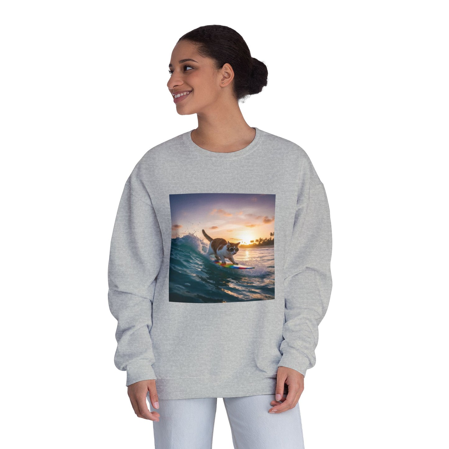 Surfing Cat Unisex NuBlend Crewneck Sweatshirt style 2