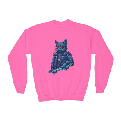 Cool Cat - Cozy Unisex Youth Crewneck Sweatshirt style 2