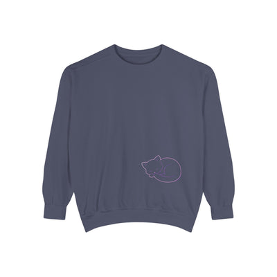 Sleeping cat (Purple) shadow style 1 Cozy Graphic Unisex Crewneck Sweatshirt