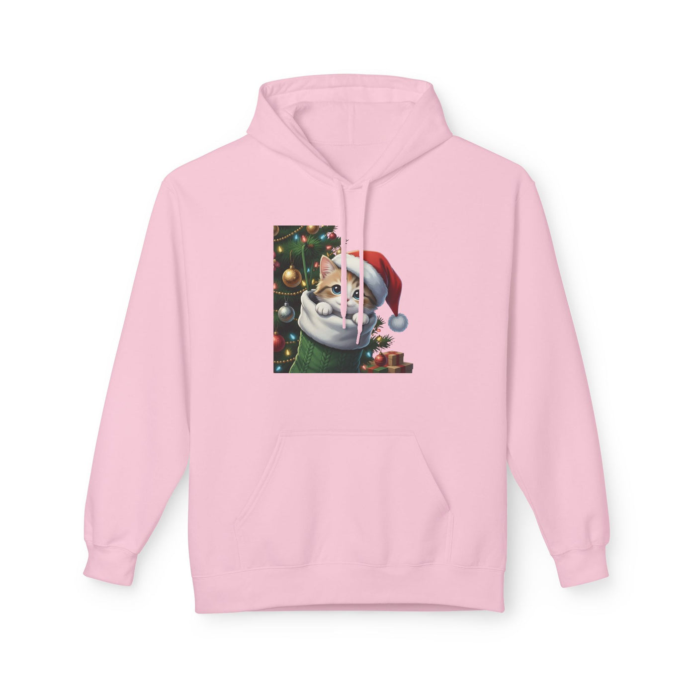 Adorable kitten hiding in Christmas stocking style 2 Cozy Graphic Unisex Midweight Softstyle Fleece Hoodie