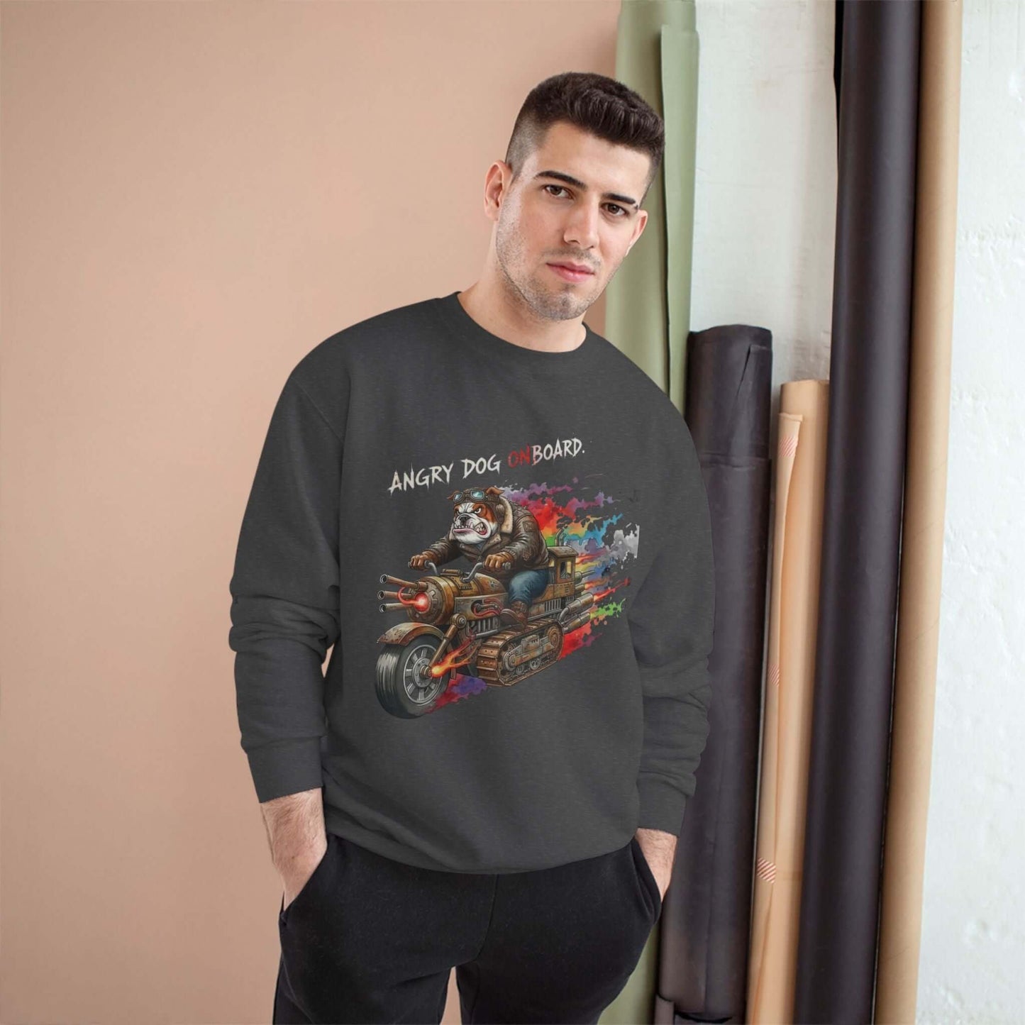 Angry Dog Onboard Graphic Champion Crewneck Sweatshirt style 1