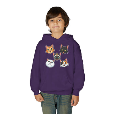 Cute Cat Heads Unisex Youth Hoodie, Fun Pet Lover Sweater, Kids Gift, Animal Lover Apparel, Perfect for Birthdays & Holidays