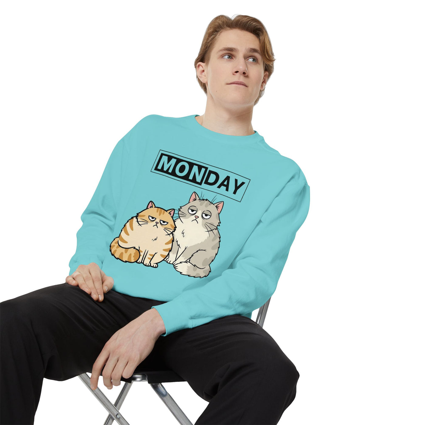Monday Face Cat Stares Blankly Unisex Crewneck Sweatshirt style 1