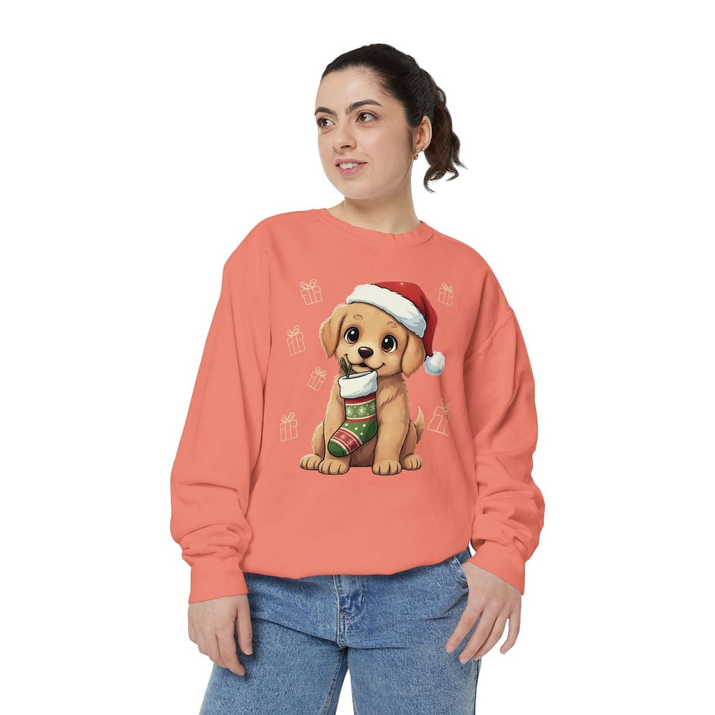 Puppy wait for Christmas presents Unisex Crewneck Sweatshirt style 4