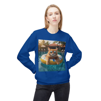 Swimming Pool Vibes Graphic Cat Unisex Crewneck Sweatshirt
