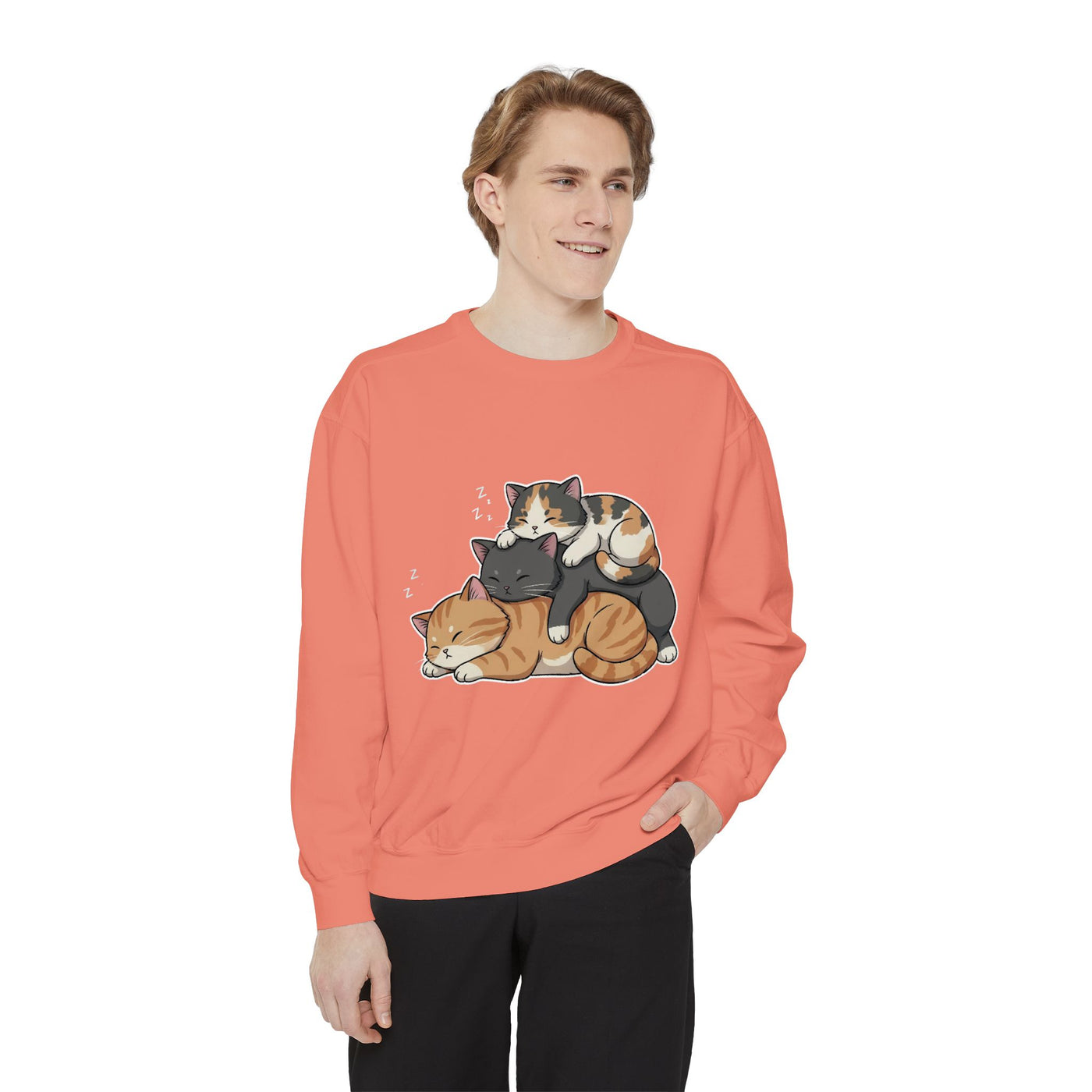 3 Cute Sleeping Cats style 7 Cozy Graphic Unisex Crewneck Sweatshirt