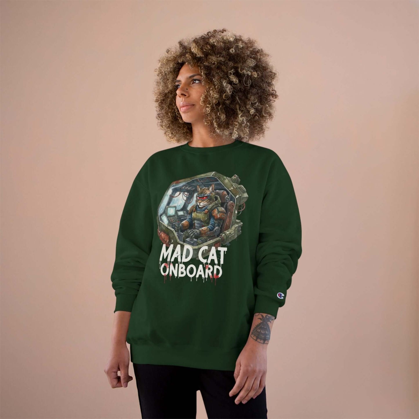 Mad Cat Onboard Graphic Champion Crewneck Sweatshirt style 1