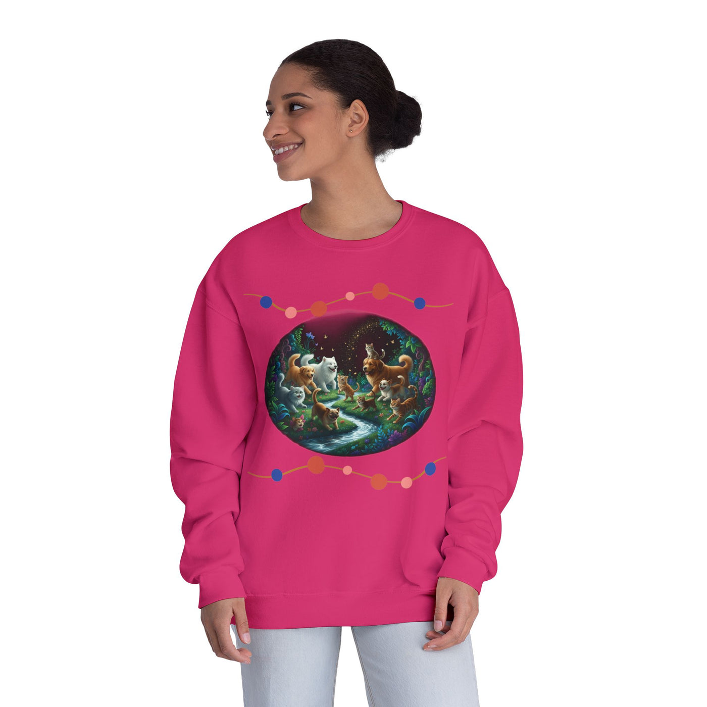 Cats & Dogs Happy Garden 1 Unisex NuBlend® Crewneck Sweatshirt