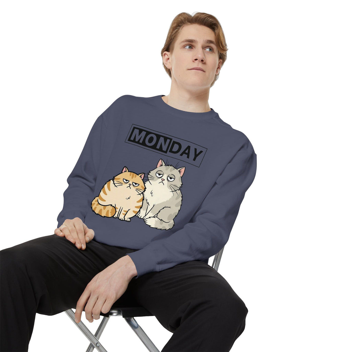 Monday Face Cat Stares Blankly Unisex Crewneck Sweatshirt style 1