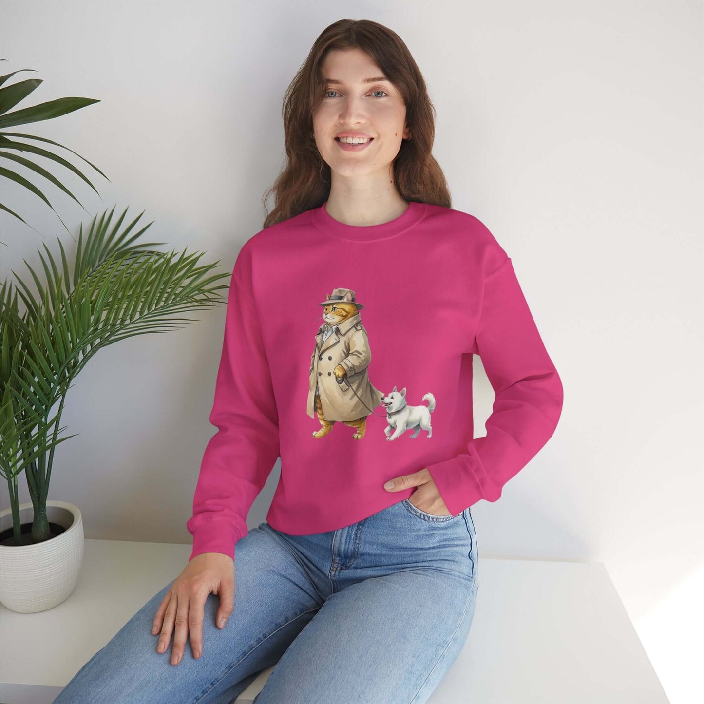 Watercolor Cat & Dog painting unisex Crewneck Sweatshirt style 2