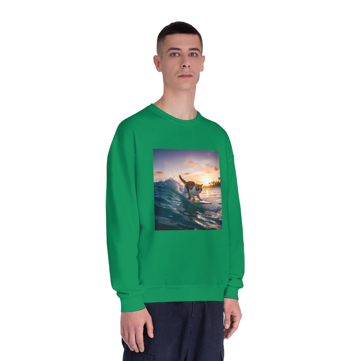 Surfing Cat Unisex NuBlend Crewneck Sweatshirt style 2