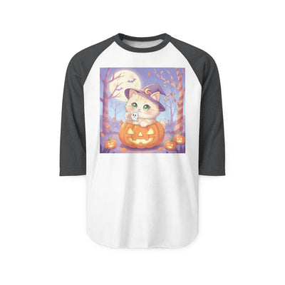 Halloween cute kitten anime style 1 Raglan Shirt, Unisex Halloween Top, Pumpkin Cat Shirt, Cute Cat Tee, Spooky Casual Wear