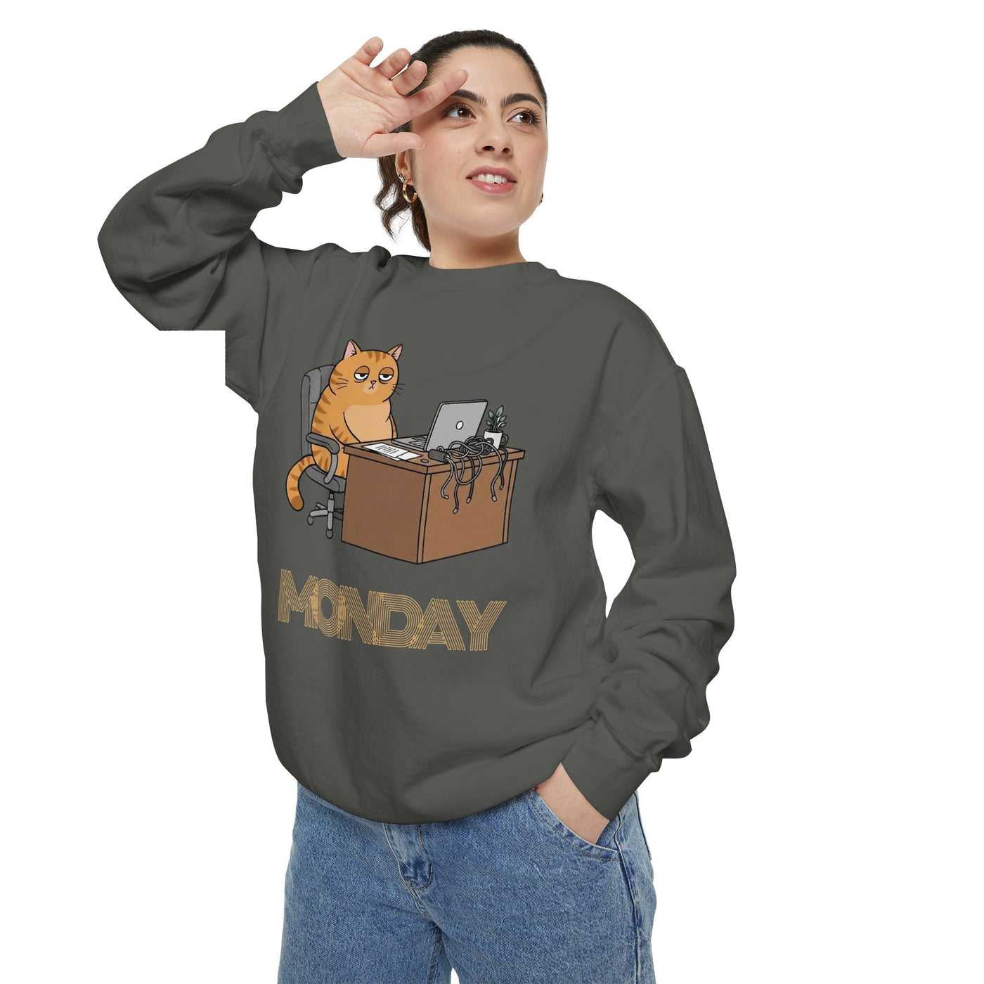 Monday Face Cat Stares Blankly Unisex Crewneck Sweatshirt style 3