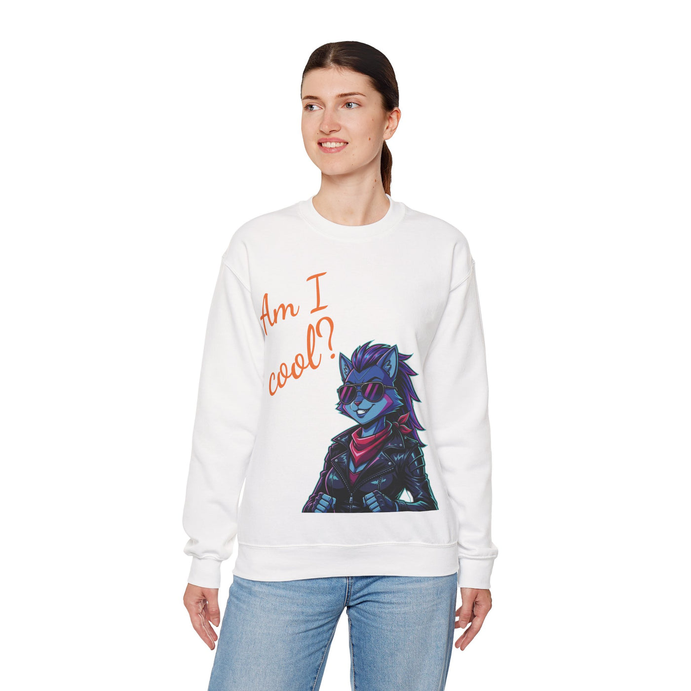 Cool Cat style 2 Unisex Crewneck Sweatshirt | Cozy Gift for Cat Lovers, Casual Wear, Unique Graphic Sweatshirt, Birthday Gift, Everyday Style