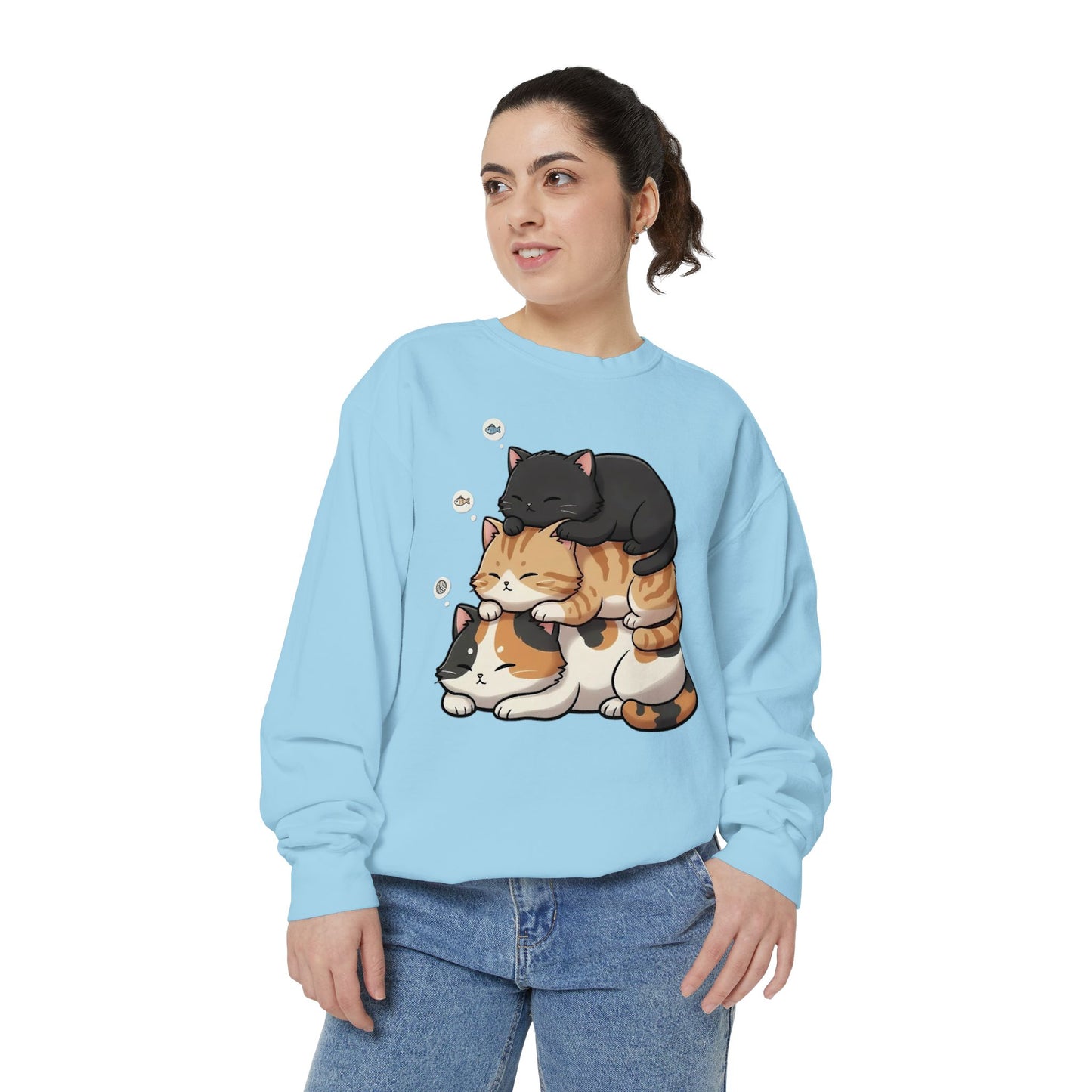 3 Cute Sleeping Cats Cozy Graphic Unisex Crewneck Sweatshirt style 8