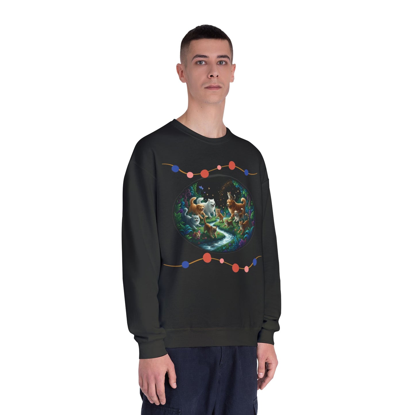 Cats & Dogs Happy Garden Unisex NuBlend Crewneck Sweatshirt style 1