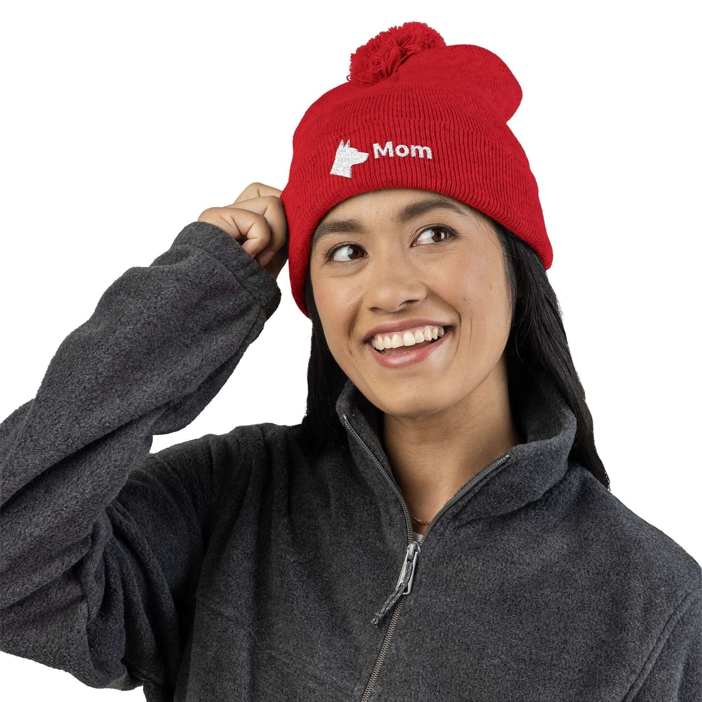 Embroidered Dog Mom Pom-Pom Knit Cap