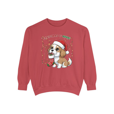 Cute Puppy waiting for Christmas presents style 5 Cozy Graphic Unisex Crewneck Sweatshirt