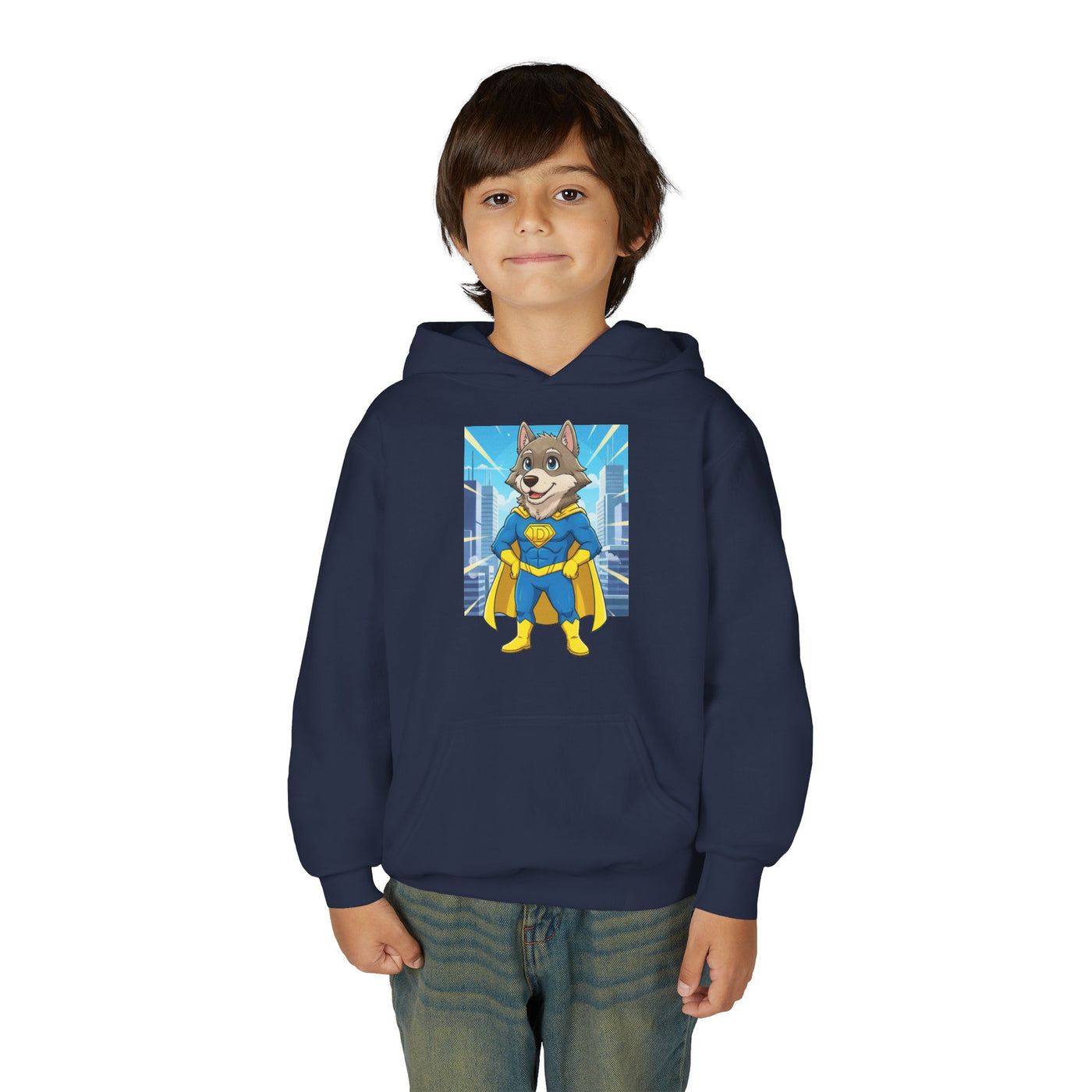 Dog cosplay Superman style 1 Unisex Kids Hoodie - Fun & Cozy Heavy Blend Sweatshirt with Cute Design