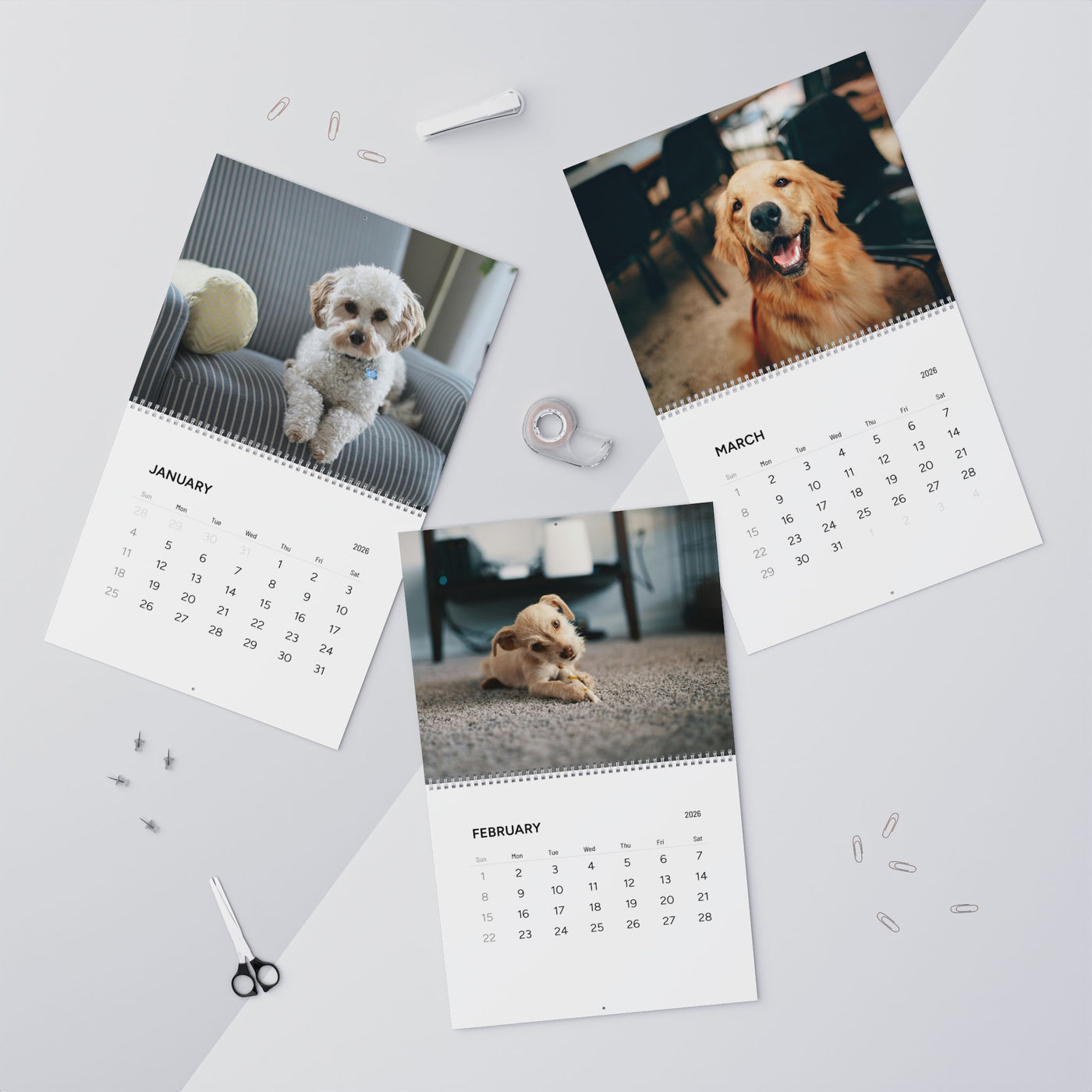 2026 Dog Wall Calendar, Cute Puppy Theme, Animal Lover Gift, Pet Lover Wall Decor, Monthly Planner