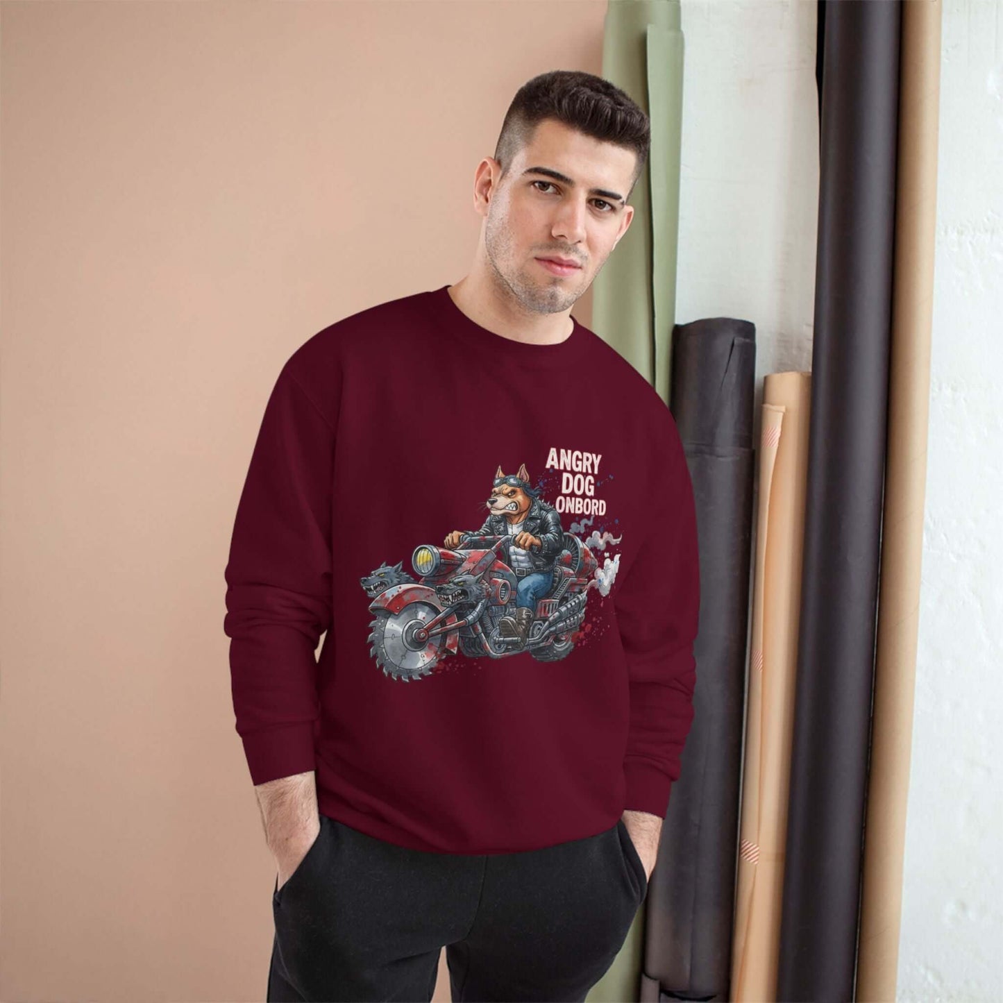 Angry Dog Onboard Graphic Champion Crewneck Sweatshirt style 3