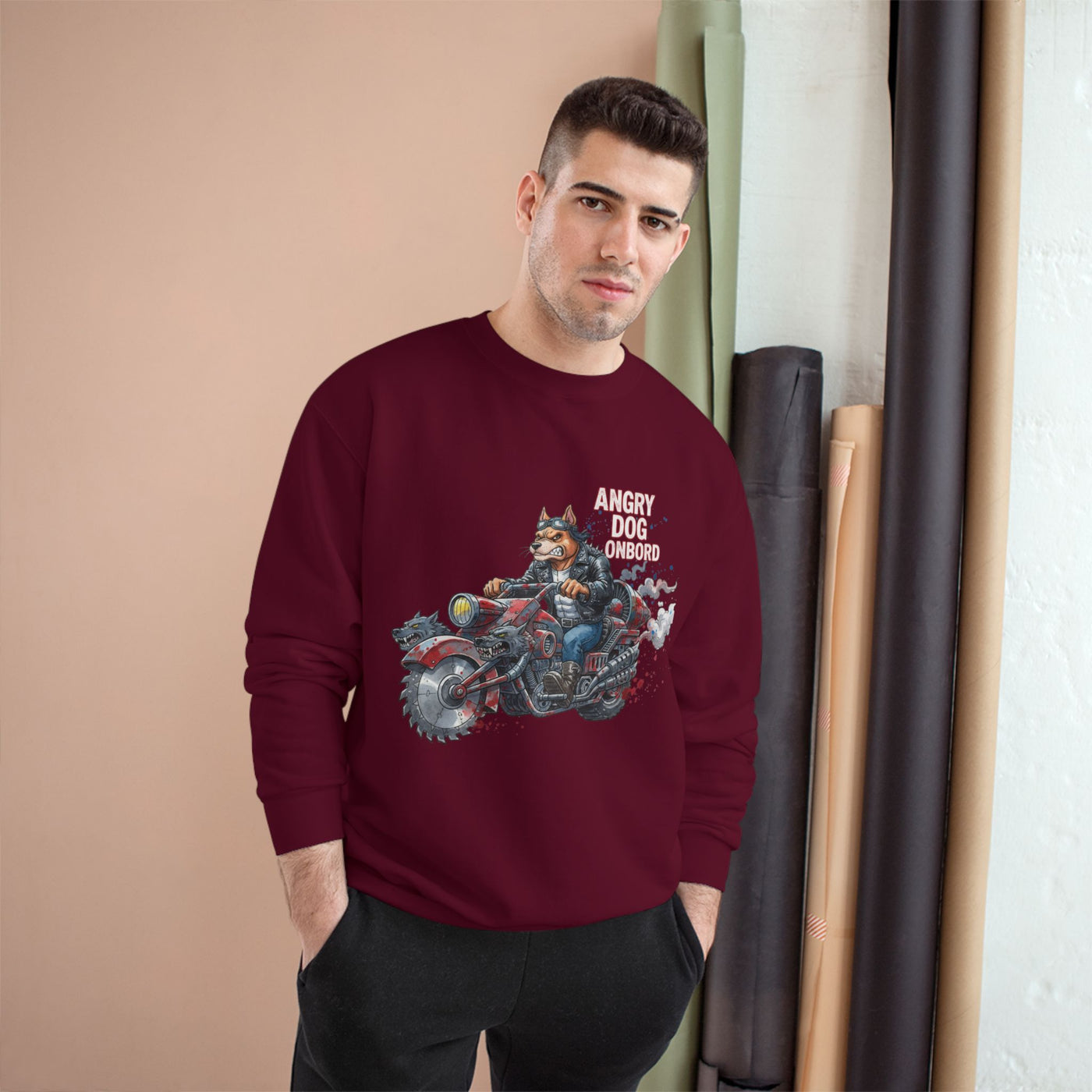 Angry Dog Onboard Graphic style 3 Champion Crewneck Sweatshirt for Gamers & Sci‑Fi Fans