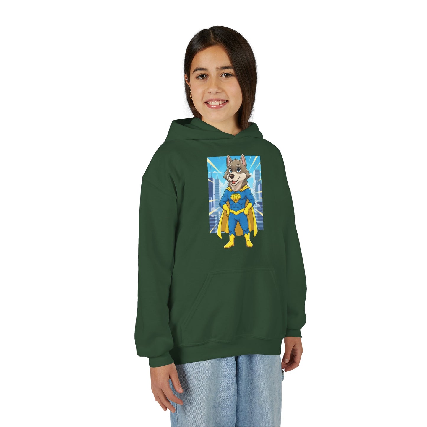 Dog cosplay Superman Funny Design Unisex Kids Hoodie style 1