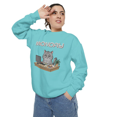 Monday Face Cat Stares Blankly Unisex Crewneck Sweatshirt style 2