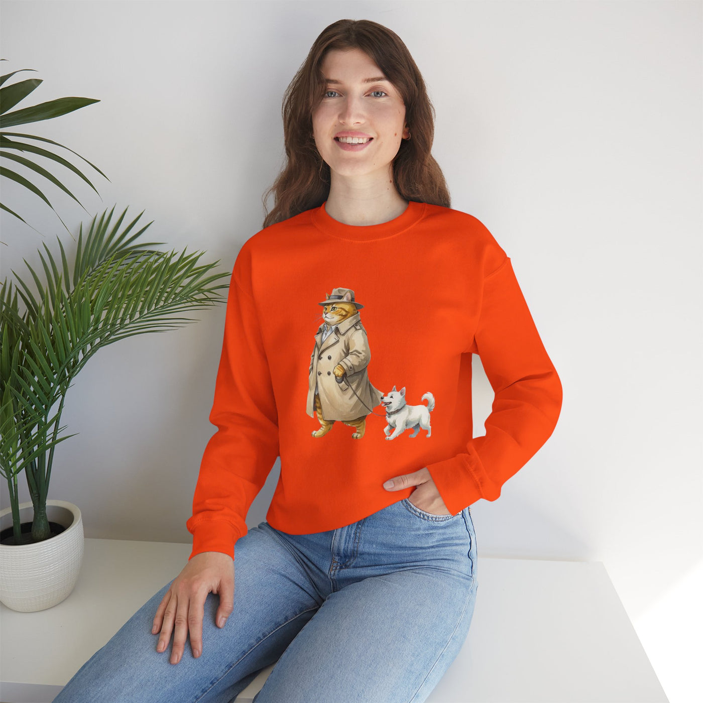 Watercolor painting style 11 Men & Women Cute Cat Pile Crewneck Sweatshirt