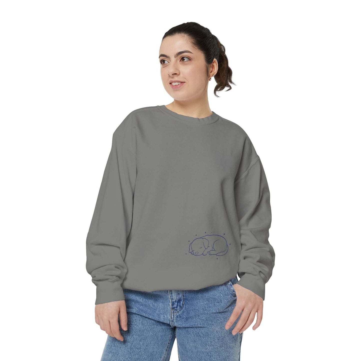 Sleeping dog shadow Cozy Graphic Unisex Crewneck Sweatshirt - Blue