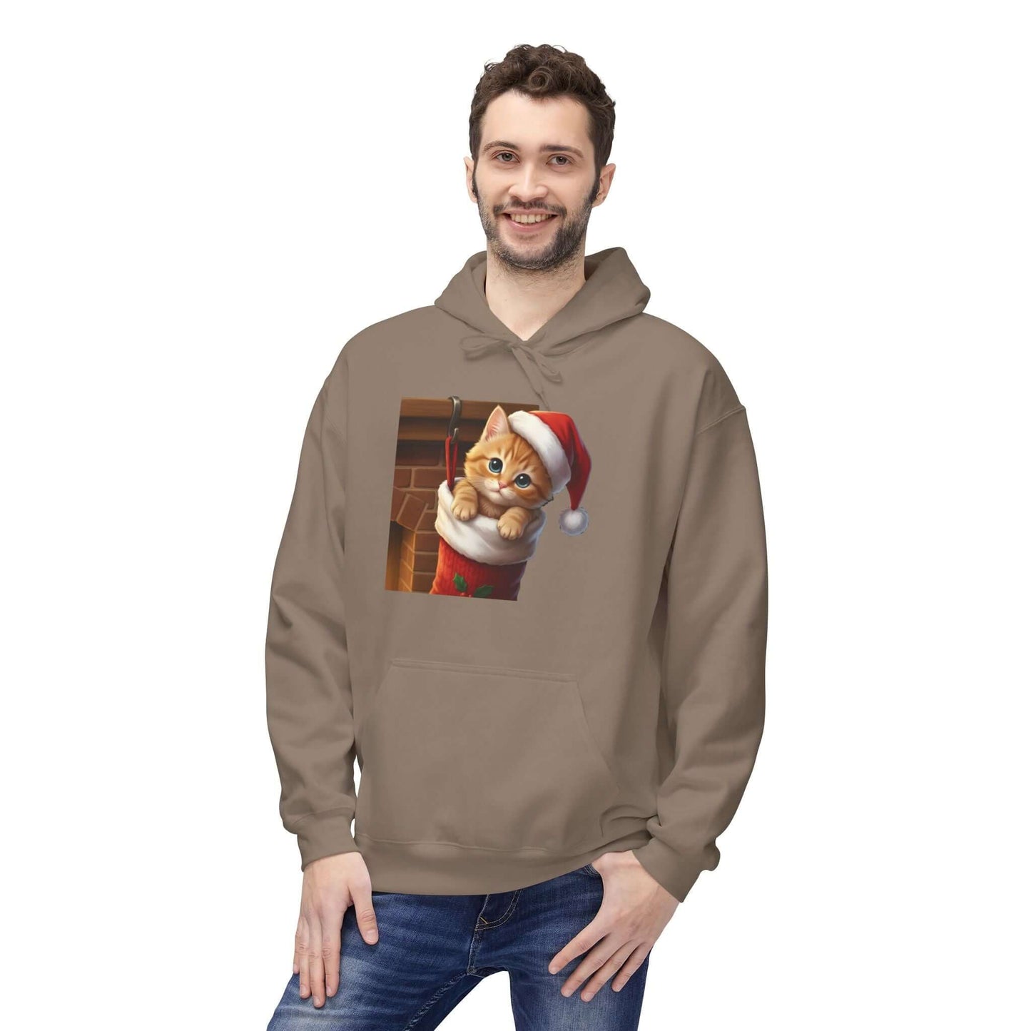 Kitten hiding in Christmas stocking Unisex Fleece Hoodie style 4