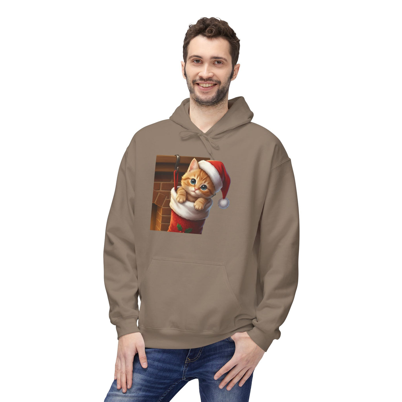 Adorable kitten hiding in Christmas stocking style 4 Cozy Graphic Unisex Midweight Softstyle Fleece Hoodie