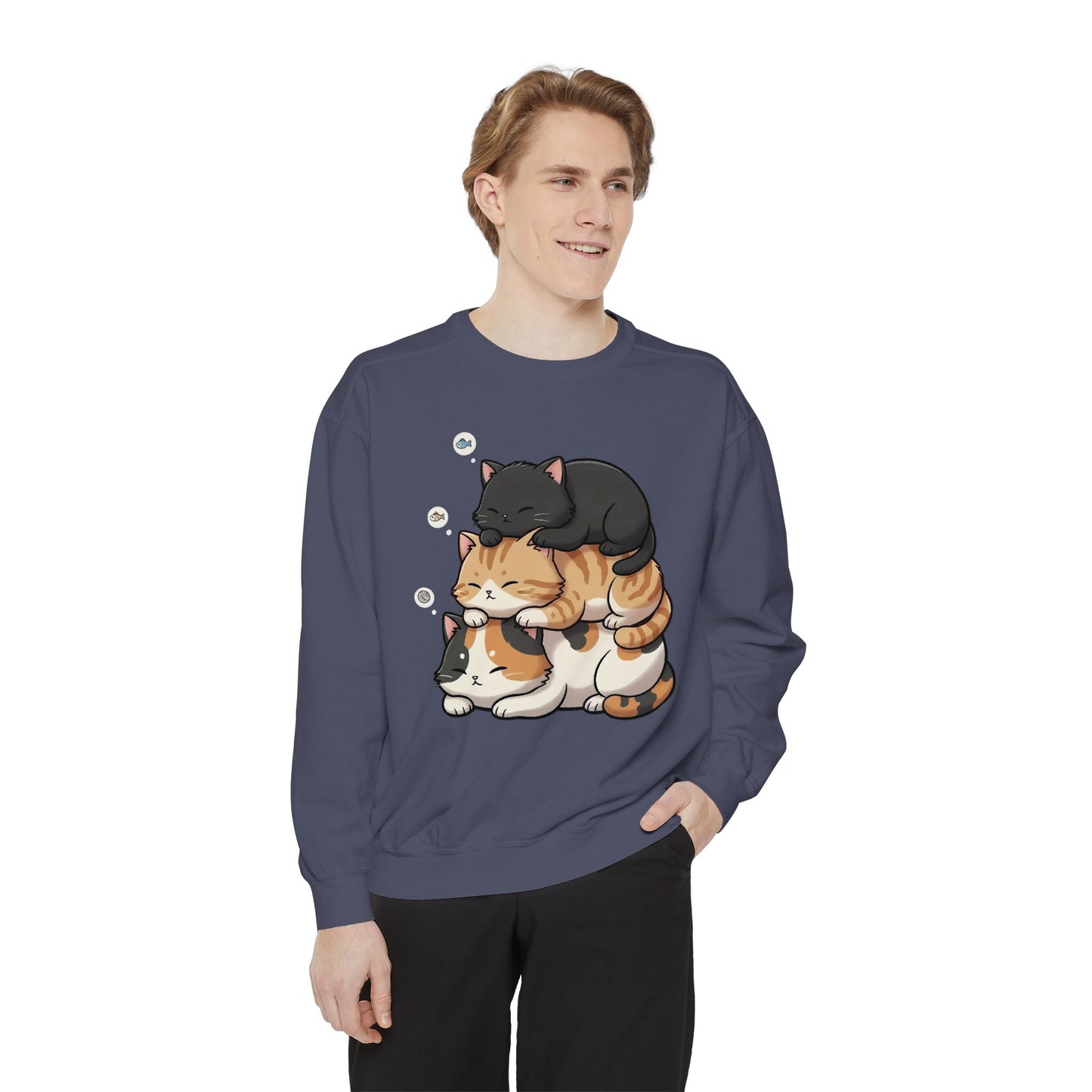 3 Cute Sleeping Cats Cozy Graphic Unisex Crewneck Sweatshirt style 8