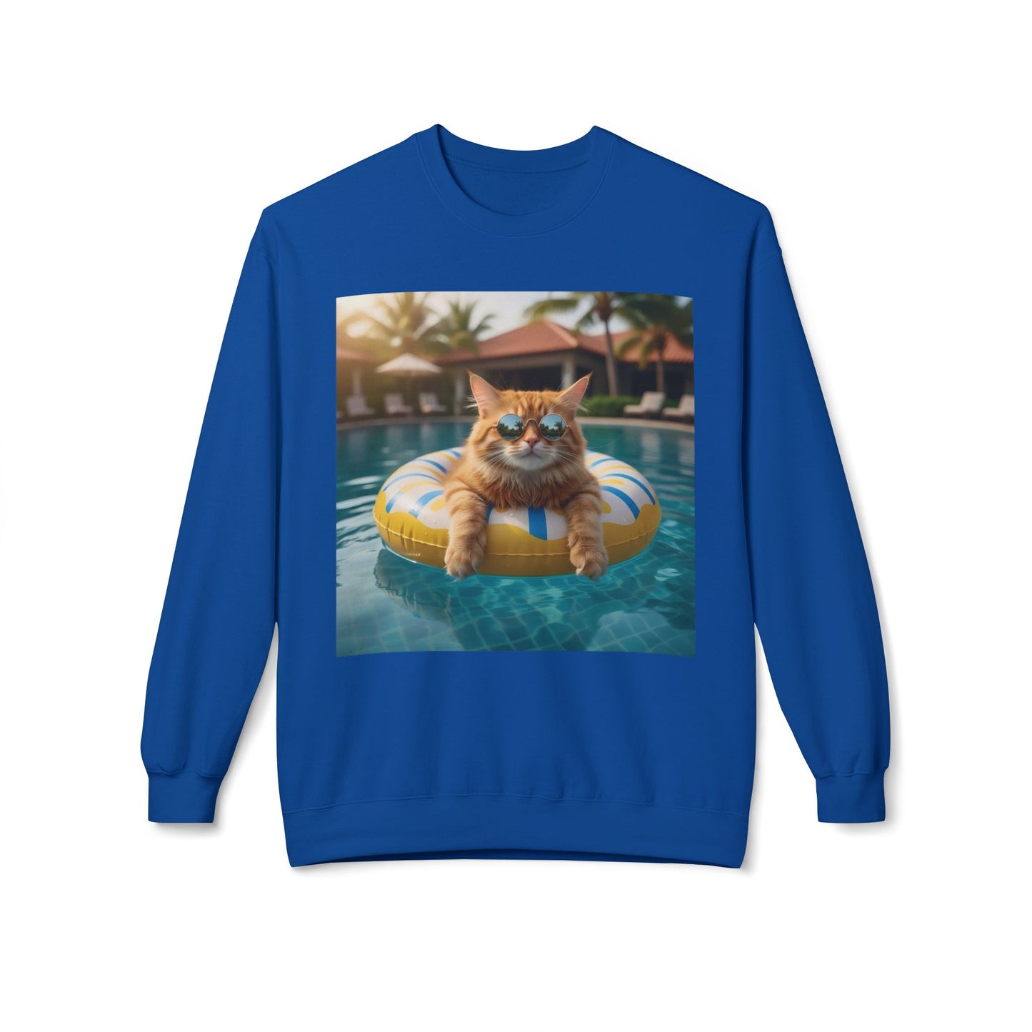 Swimming Pool Vibes Graphic Cat Unisex Crewneck Sweatshirt