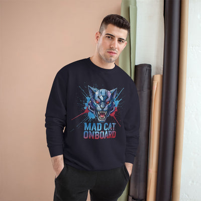 Mad Cat Onboard Graphic style 3 Champion Crewneck Sweatshirt for Gamers & Sci‑Fi Fans
