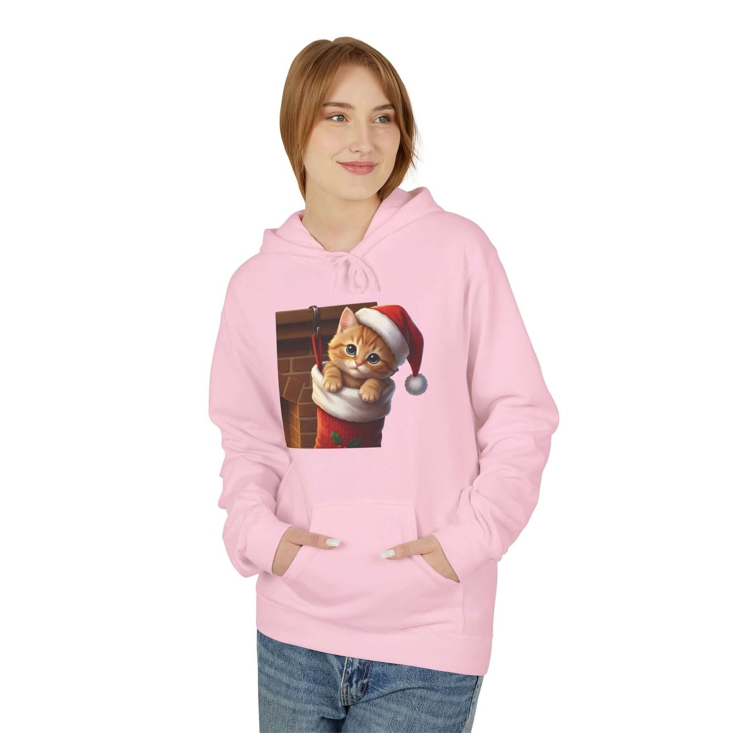 Kitten hiding in Christmas stocking Unisex Fleece Hoodie style 4