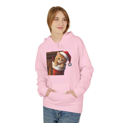 Kitten hiding in Christmas stocking Unisex Fleece Hoodie style 4