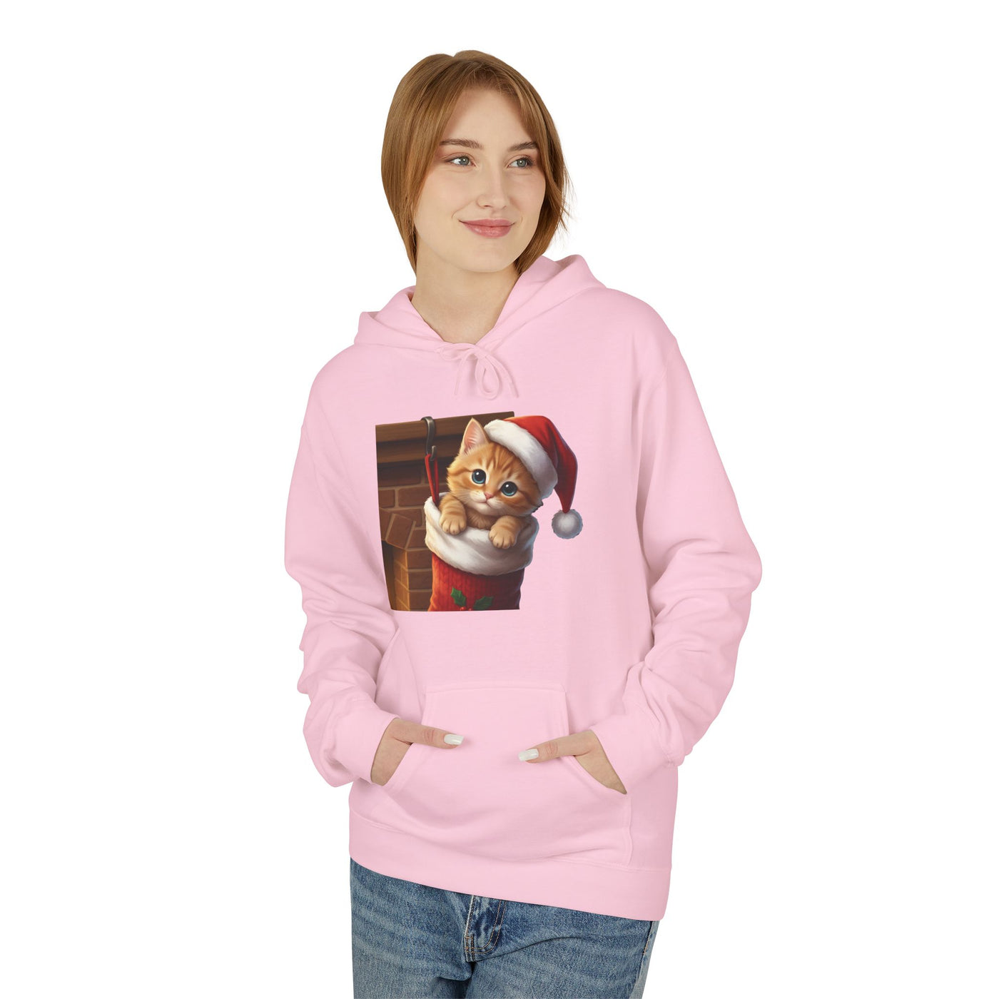 Adorable kitten hiding in Christmas stocking style 4 Cozy Graphic Unisex Midweight Softstyle Fleece Hoodie