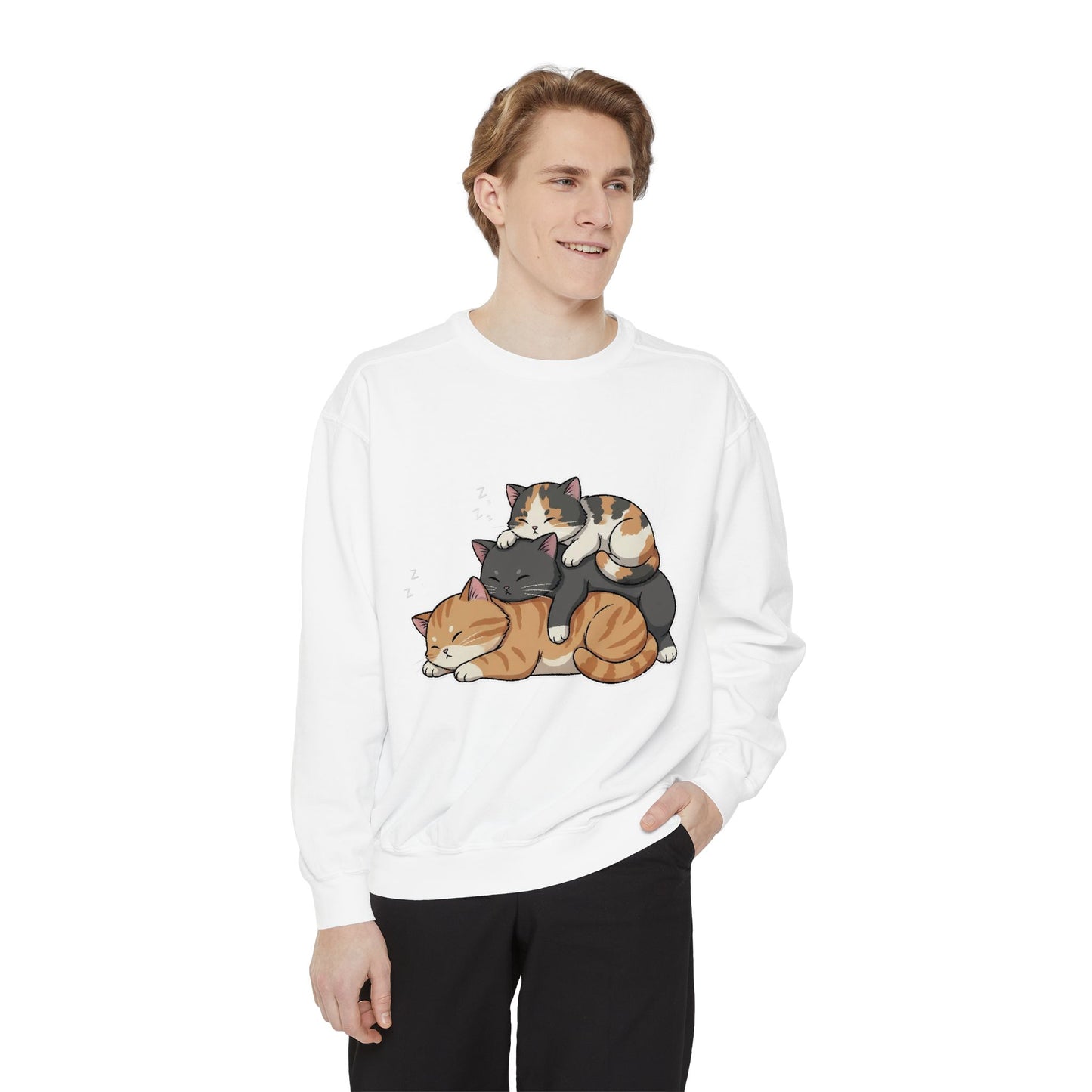 3 Cute Sleeping Cats Cozy Graphic Unisex Crewneck Sweatshirt style 7