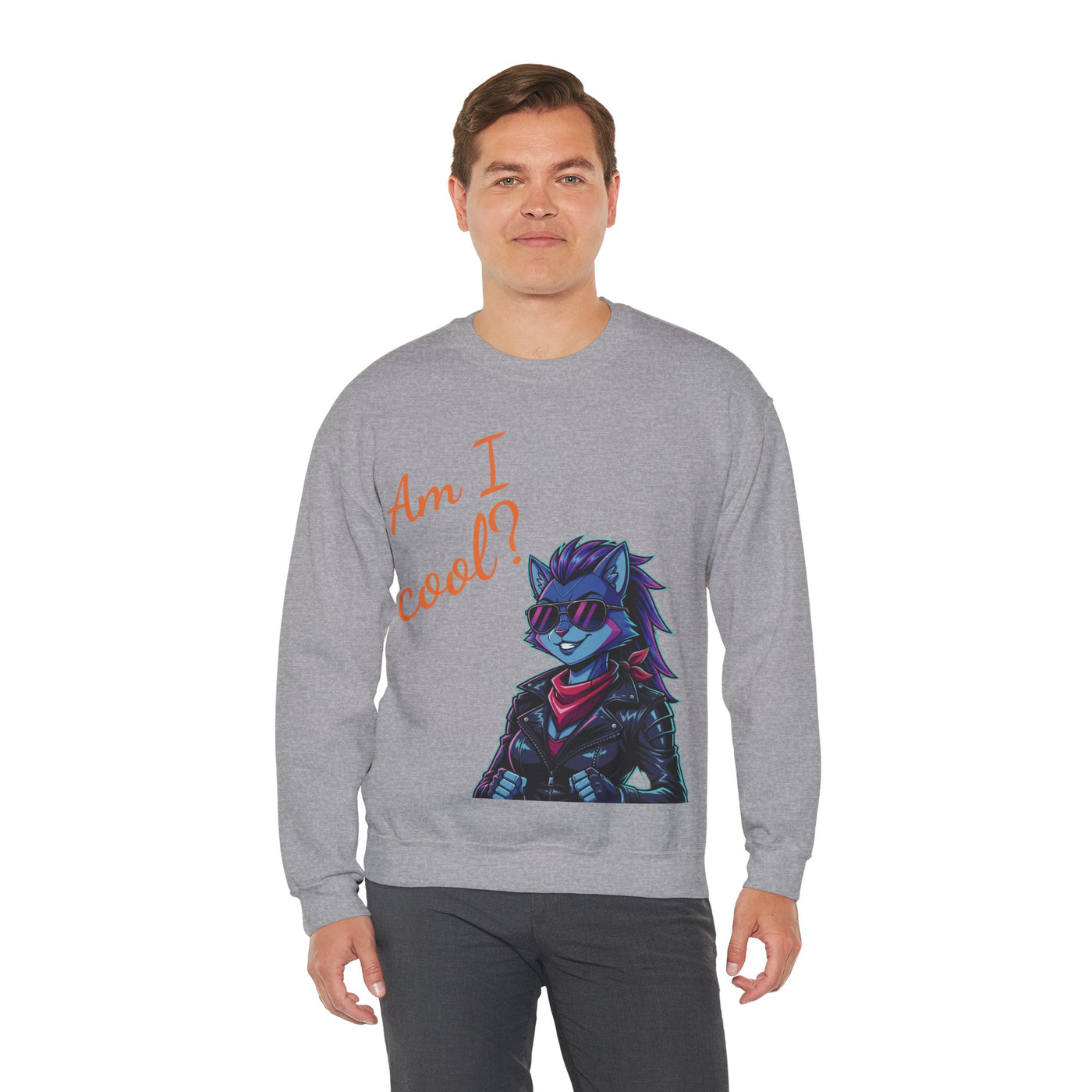 Cool Cat style 2 Unisex Crewneck Sweatshirt | Cozy Gift for Cat Lovers, Casual Wear, Unique Graphic Sweatshirt, Birthday Gift, Everyday Style